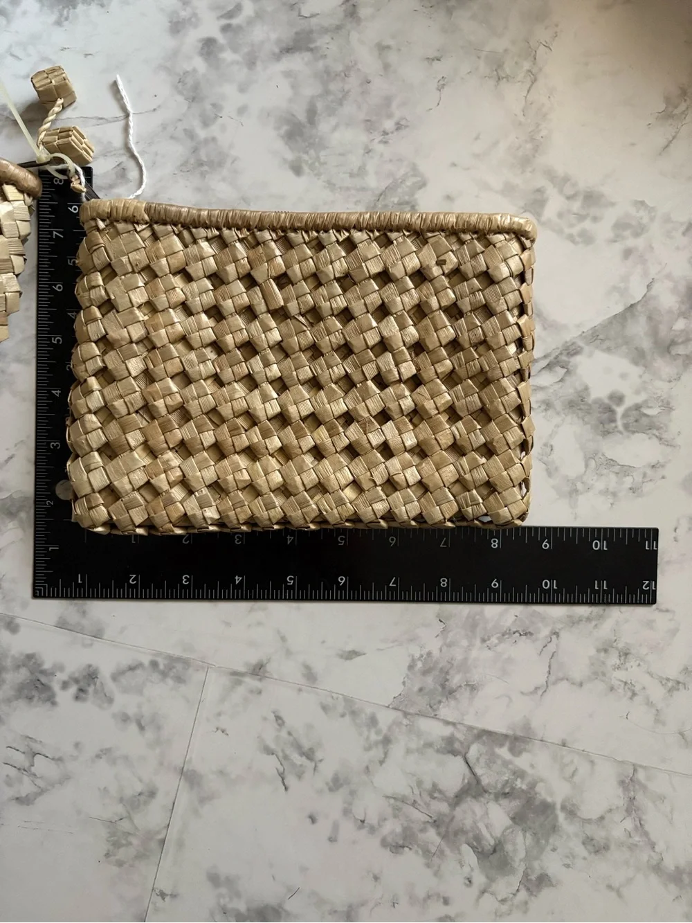 Woven Straw Zip Pouch Set in Natural
